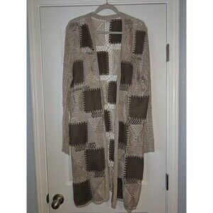 Chico's CROCHET Faux Suede Duster Cardigan Top Cover Up Jacket Patchwork Sz 3 XL